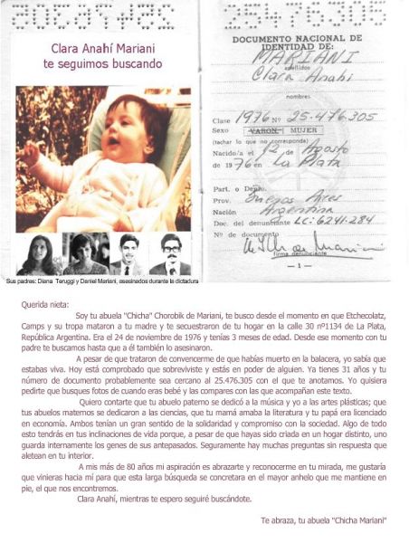 Marcela Noble podría ser la nieta de Chicha Mariani
